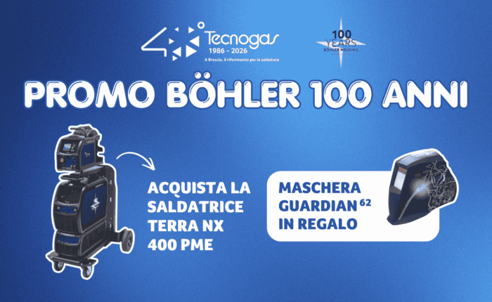 Acquista la saldatrice TERRA NX 400 PME e ricevi la maschera GUARDIAN 62 in regalo. Scopri la promo da Tecnogas.